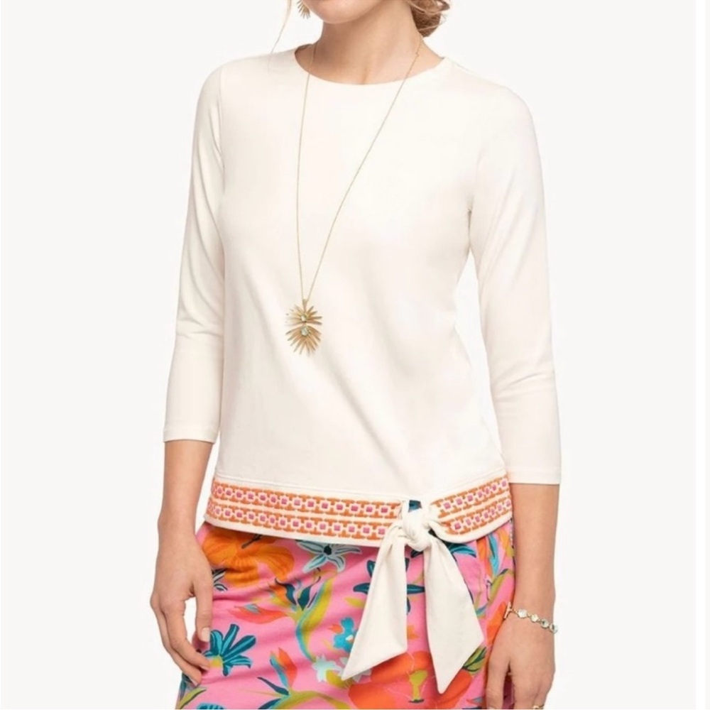 SPARTINA 449 Hailey Fleur de Vigne Embroidered Hem Tie Waist Top Size XS